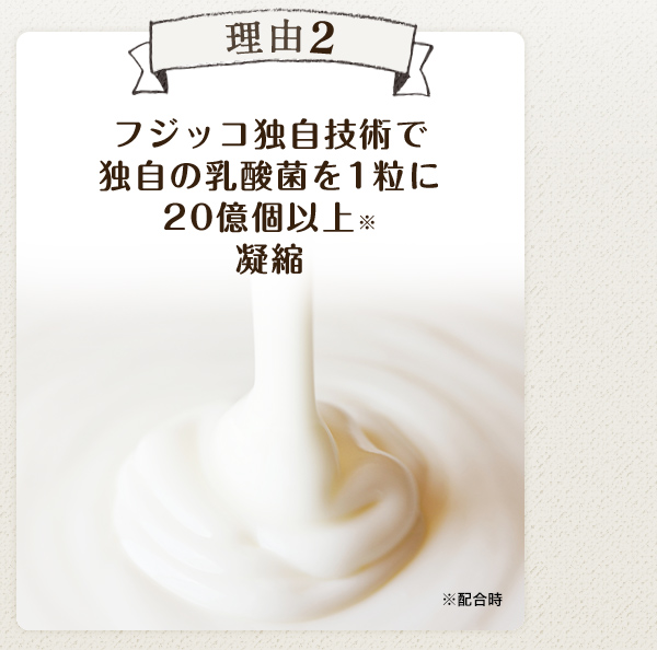 理由2 フジッコ独自技術で独自の乳酸菌を1粒に20億個以上※凝縮 ※配合時